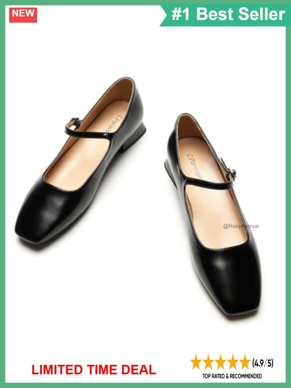 C.Paravano Women's Mary Jane Flats Soft Leather Memory Foam Square Toe Dressy